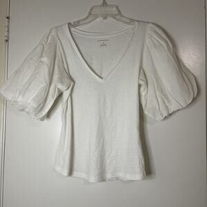 Anthropologie Vneck ivory white puff sleeve shirt size medium